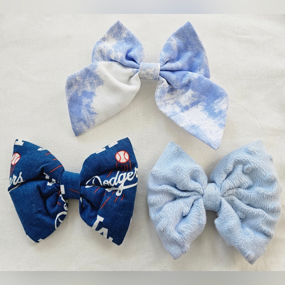 Charming Blue and White Kids Hair Bow Trio